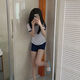 微胖體操服女純欲風(fēng)套裝日系少女學(xué)院學(xué)姐風(fēng)啦啦隊沙灘泳裝體操服 體操服套裝 XL