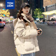 唐獅棉衣女冬季新款連帽面包服女棉服休閑長(cháng)短款 短款/米白 S