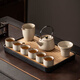瓷牌茗茶具（cipaiming teaset）汝窯功夫茶具套裝陶瓷家用三才蓋碗開片可養(yǎng)提梁茶壺茶杯整套 米黃《御煌提梁壺》六杯10件黑盤