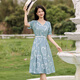 勿忘花藍色連衣裙2025新款女夏中長(cháng)款遮肚子顯瘦裙子短袖 藍色 XL