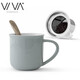 VIVA scandinavia馬克杯情侶陶瓷杯帶茶漏帶蓋帶手柄茶水分離茶杯咖啡杯 350ml 灰藍 帶蓋帶茶漏1只【V81454】