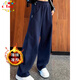 CTOX加絨加厚褲子香蕉褲女秋冬新款高腰顯瘦闊腿褲運(yùn)動(dòng)褲寬松休閑衛(wèi)褲 藏藍(lán)色【加厚】 加絨 L 【100-115斤】