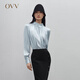 OVV春夏熱賣(mài)女裝20MM緞面縐手工縫制花苞褶飾真絲襯衫上衣 淺藍（凈色）A9 M