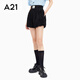 A21夏季新品女裝花苞休閑燈籠短褲女闊腿肌理感短褲顯瘦寬松黑色