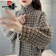 皮爾卡丹千鳥(niǎo)格子毛呢外套女秋冬款新款寬松休閑短款加厚洋氣蝙蝠衫上衣 立領(lǐng)千鳥(niǎo)格 xl 建議120-130斤