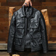 季言男士外套新款2023皮衣 工裝多口袋翻領(lǐng)短款機車(chē)皮夾克男模特長(cháng)袖 黑色 XL
