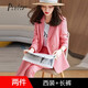 普麗丹歌（Predego）長(cháng)袖小西裝女新款職業(yè)裝套裝韓版氣質(zhì)女士正裝職場(chǎng)工作服商務(wù)裝 粉色（西裝+長(cháng)褲） M（90-100斤）