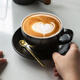器物集 加厚拉花咖啡杯套裝歐式300ml陶瓷美式拿鐵杯意式濃縮卡布奇諾杯 啞光黑300ML咖啡杯碟