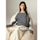 Basic House/百家好圓領黑白撞色毛衣女春秋新款百搭針織衫上衣 灰色 M 90-120斤