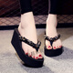 岡蹈2022女夏時(shí)尚高跟人字拖鞋可外穿厚底防滑坡跟涼拖厚底款沙灘拖夏 黑色 38