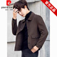 皮爾卡丹羊毛短款大衣男士外套秋冬季呢子夾克加厚翻領(lǐng)英倫風(fēng)雙面絨夾克 咖色 2代升級款 L 建議110-130斤
