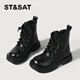 星期六童鞋冬季新款馬丁靴百搭大黃靴女童休閑厚底男童短靴 黑色 34 