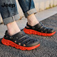 JEEP 吉普洞洞鞋男時尚韓版鏤空透氣簡約不易滑沙灘鞋外穿軟底涼拖鞋P210MTX058黑色42碼