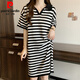 皮爾卡丹（pierre cardin）大碼復(fù)古條紋polo連衣裙女夏季微胖休閑裙子胖mm遮肚子顯瘦t恤裙 黑條紋 2XL (建議140~160斤)