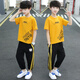 卡兔藍(lán)貓（KATULANMAO）男童套裝夏季2024新款中大童休閑短袖九分褲男孩夏裝運(yùn)動(dòng)兩件套潮 桔色 150
