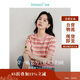 茵曼百搭輕薄通勤風(fēng)女裝條紋針織短袖t恤夏季顯瘦套頭上衣 藕粉色 M