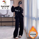 啄木鳥(niǎo)（TUCANO）加絨衛衣套裝女氣質(zhì)杠條設計感加厚立領(lǐng)秋季窄版直筒休閑褲套裝女 套裝/黑色上衣+黑色褲子 加絨加 3XL   建議145-160斤