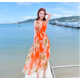海边度假连衣裙矮个子海滩裙沙滩裙女夏超仙巴厘岛三亚小个子波西米亚中长裙 桔色 有腰带 S