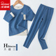 北極絨兒童保暖內衣套裝無(wú)痕發(fā)熱加絨德加厚秋冬寶寶男女大童秋衣秋褲 木槿藍 150 建議身高135-145cm，65-75斤