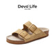 Devo的沃軟木拖鞋男女同款情侶絨面夏季勃肯鞋一字涼鞋休閑拖鞋2618 淺米黃反絨牛皮 36 （建議拍小一碼）