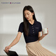 TOMMY HILFIGER【修身微彈】夏季女裝休閑撞色字母五?？鄱绦銽恤POLO 藏青色DW5 M （推薦：105-115斤）