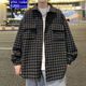 尤芮軻胖子超大碼80-230斤小香風(fēng)千鳥格外套男士設(shè)計感小眾原創(chuàng)設(shè)計秋冬季潮牌高街夾克大碼潮胖子 深灰色 3XL 155~180斤可穿