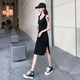 月半晴（YUEBANQING）黑色吊帶連衣裙女2025春夏新款背心裙女裝長裙內(nèi)搭開叉顯瘦小黑裙 黑色[開叉款] L _105-115
