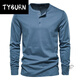 TYBURN輕奢潮品服飾亨利衫長(zhǎng)袖.t恤棉健身阿美咔嘰重磅美式復(fù)古開(kāi)領(lǐng).T恤 牛仔藍(lán)色 M