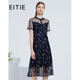 愛(ài)特愛(ài)（EITIE）夏季新品商場(chǎng)同款顯瘦高腰網(wǎng)紗拼接植物印花短袖連衣裙女6607316 深藍31 M 160