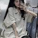魅奇思華夫格字母刺繡polo領(lǐng)短袖t恤女2024夏季新款設(shè)計感小眾寬松上衣 灰色 L