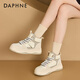 達芙妮厚底高幫棉鞋女冬季加絨女鞋子雪地靴防滑板鞋 米白色 37