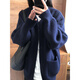 DXOT秋冬新款外套慵懶風針織毛衣開衫女休閑寬松學(xué)院風拉鏈針織衫女 藏青色 XL 建議115-130斤