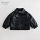 MARC&JANIE【商場(chǎng)同款】馬克珍妮女童時(shí)尚泡泡袖皮衣外套兒童夾克春秋241078