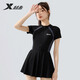 特步（XTEP）特步泳衣女連體裙擺游泳衣女遮肚顯瘦溫泉泳裝女 黑色 2XL