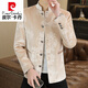 皮爾卡丹（pierre cardin）金絲絨夾克男修身韓版立領(lǐng)潮流中國風(fēng)春秋季中青年時(shí)尚中山裝外套 霜白色 XL 120-135斤