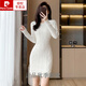 皮爾卡丹（pierre cardin）內(nèi)搭顯瘦黑色針織連衣裙女2025秋冬新款小個(gè)子修身包臀打底毛衣裙 白色 XL