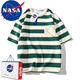 NASA RHUDE夏季圓領(lǐng)半袖休閑男裝寬松潮流短袖t恤夏天男士條紋t恤打底衫衣服 927綠色 XL (建議體重140-155斤)