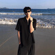 POUM短袖t恤男士夏季新款輕熟風(fēng)男裝墊肩潮牌內(nèi)搭拉鏈設(shè)計半袖打底衫 LSFS-E61黑色 2XL