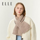 ELLE羊毛圍巾女士戶(hù)外秋冬季保暖百搭時(shí)尚短款羊羔絨交叉針織圍脖 卡其棕
