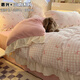 恩興冬季ins加厚牛奶絨四件套加絨被套床品珊瑚法蘭絨床單床笠三件套4 絨-花邊奶油蝴蝶結粉【加厚加絨 更暖更柔】 1.8m床 床單款 四件套-被套200*230cm