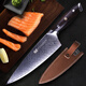 FINDKING鋒勁大馬士革鋼廚刀專(zhuān)業(yè)鋒利菜刀廚師刀主廚刀廚房刀具日式牛刀 黑檀柄魚(yú)骨紋8寸牛刀（配刀套）