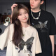 MDlila《2件價(jià)》情侶裝夏季短袖t恤蝴蝶衣服一男一女休閑寬松半袖定制 夢(mèng)幻蝴蝶 黑男+白女-兩件裝 男L+女M