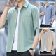 以堡狼（YIBAOLANG）夏季薄款外套中袖襯衫男修身款潮流休閑襯衣免燙抗皺五分袖男士 8594綠色 XL(115-130斤)