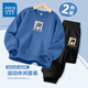 真維斯童裝男童春裝套裝2026新款中大童圓領(lǐng)衛衣春秋兒童寬松衣服運動(dòng)兩件套 【春秋套裝】靛藍/黃恐龍中上K 160