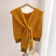 SOMUBAY網(wǎng)紅純色夏季搭肩小披肩外搭高端假領(lǐng)空調房護頸椎保暖針織圍巾女 姜黃（彩色邊交叉-針織披肩）