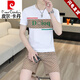 皮爾卡丹（pierre cardin）夏季冰絲短袖t恤男潮牌休閑運(yùn)動(dòng)套裝寬松男士純棉短袖短褲兩件套 白色上衣+短褲 XL(體重120-140斤)
