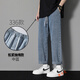 魯賓克 牛仔褲男寬松直筒潮牌夏季新款褲子男韓版百搭春秋季松緊腰男褲潮流青少年學(xué)生九分闊腿牛仔長(cháng)褲 K228中藍色(松緊腰) L(建議體重110-120斤)