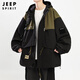 JEEP SPIRIT大碼沖鋒衣外套男春秋款拼色寬松休閑加肥加大300斤8胖子戶外夾克 黑色 6XL 230-250斤