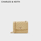CHARLES&KEITH大容量粗花呢菱格馬蹄扣鏈條單肩包包女包生日禮物CK2-70782173 Beige米色 M