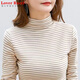 LOVER RUCCI純棉半高領(lǐng)打底衫女秋冬修身上衣 洋氣加厚保暖內搭條紋t恤女長(cháng)袖 376杏條 (一體領(lǐng)) L 建議105-115斤